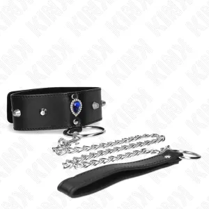 Halskette 65 cm mit Band mit Blauen Diamanten Verstellbar 36-43 cm X 5 cm von Kink Collar & Gag