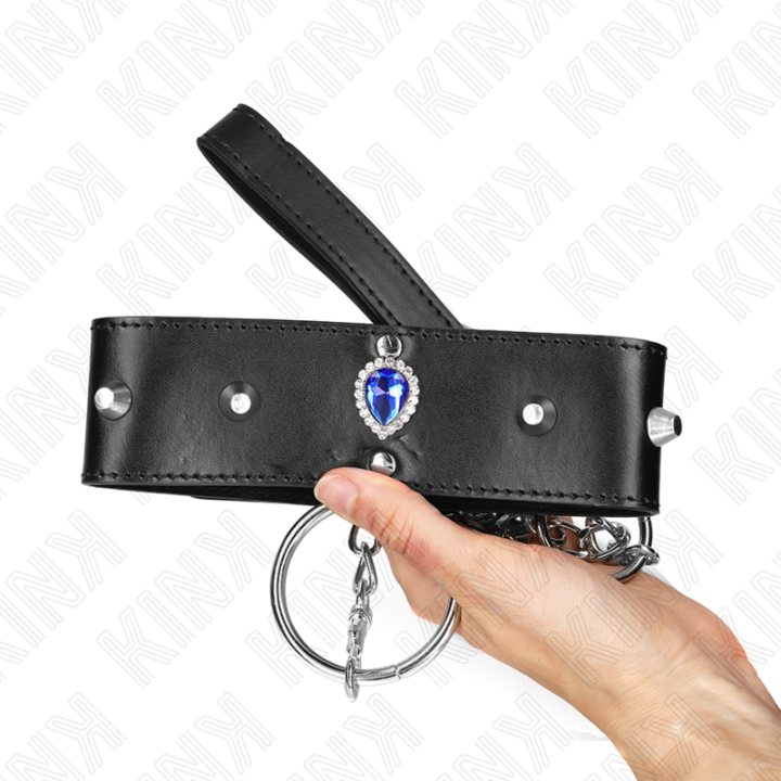 Halskette 65 cm mit Band mit Blauen Diamanten Verstellbar 36-43 cm X 5 cm von Kink Collar & Gag | Fesselliebe.de