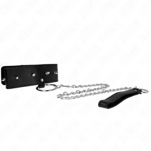 Halskette 65 cm mit Leine mit Silbernen Nieten Modell 2 Verstellbar 36-43 cm X 5 cm von Kink Collar & Gag