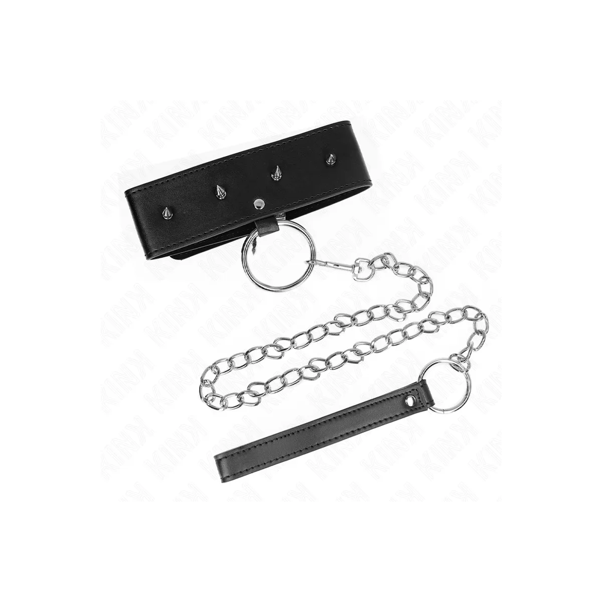 Halskette 65 cm mit Leine mit Silbernen Nieten Modell 2 Verstellbar 36-43 cm X 5 cm von Kink Collar & Gag | Fesselliebe.de