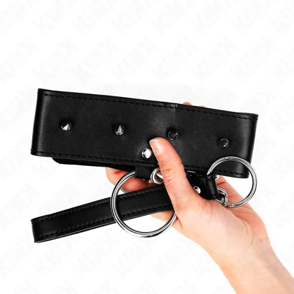 Halskette 65 cm mit Leine mit Silbernen Nieten Modell 2 Verstellbar 36-43 cm X 5 cm von Kink Collar & Gag | Fesselliebe.de