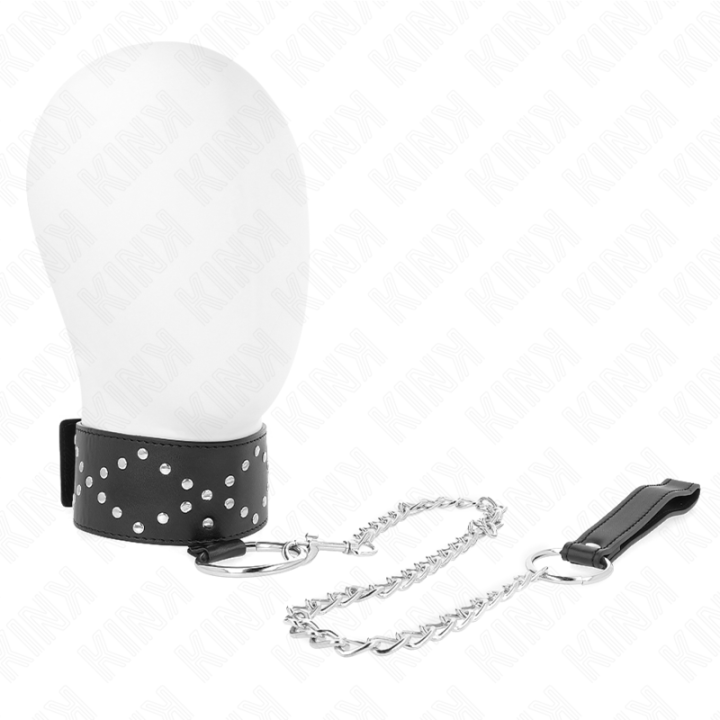 Halskette 65 cm mit Leine mit Silbernen Nieten Modell 3 Verstellbar 36-43 cm X 5 cm von Kink Collar & Gag | Fesselliebe.de