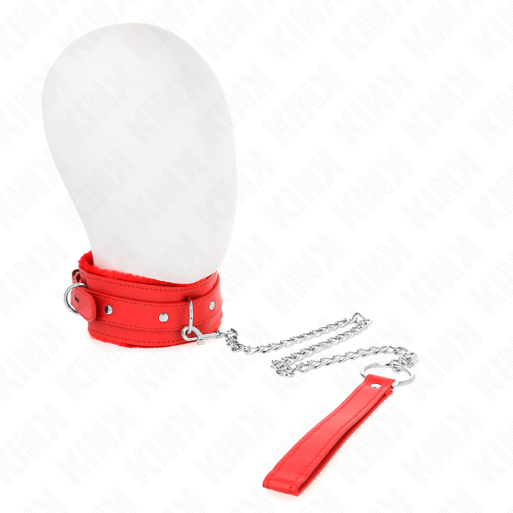 Halsband mit Leine 65 cm mit Einschränkungen Rot 36-42 cm X 5,5 cm von Kink Collar & Gag | Fesselliebe.de