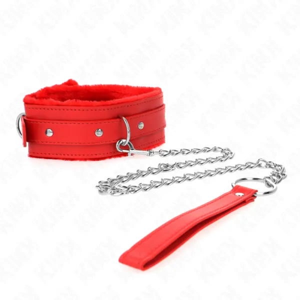 Halsband mit Leine 65 cm mit Einschränkungen Rot 36-42 cm X 5,5 cm von Kink Collar & Gag | Fesselliebe.de