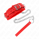Halsband mit Leine 65 cm mit Einschränkungen Rot 36-42 cm X 5,5 cm von Kink Collar & Gag | Fesselliebe.de