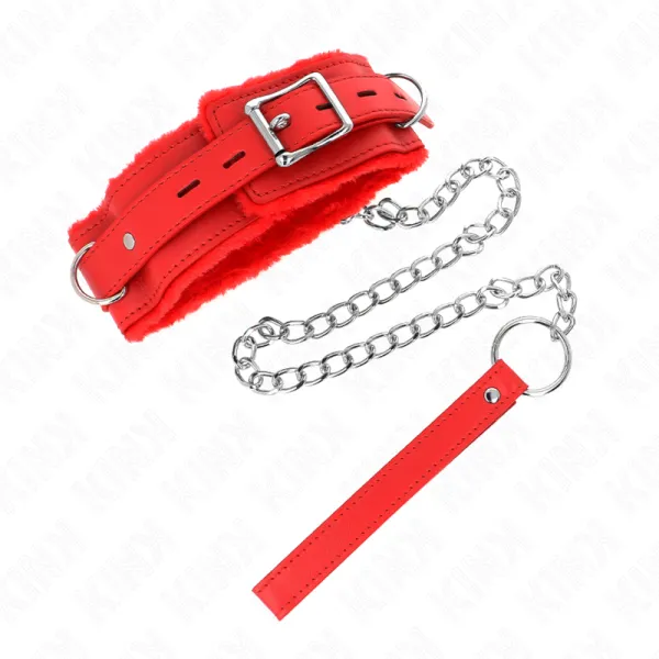 Halsband mit Leine 65 cm mit Einschränkungen Rot 36-42 cm X 5,5 cm von Kink Collar & Gag | Fesselliebe.de