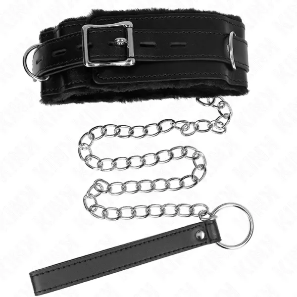 Halsband mit Leine 65 cm mit Einschränkungen Schwarz 36-42 cm X 5,5 cm von Kink Collar & Gag | Fesselliebe.de