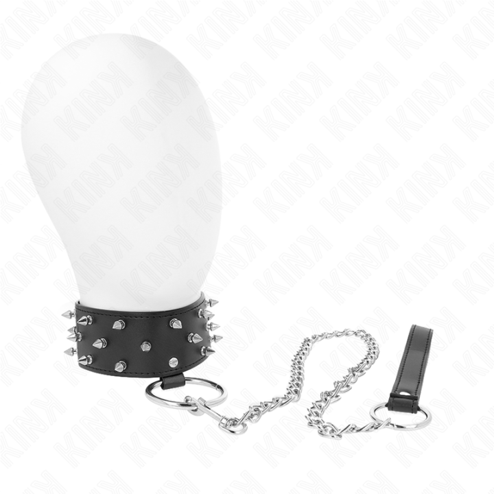 Halskette mit Leine 65 cm mit Silbernen Nieten Modell 5 Verstellbar 36-43 cm X 5 cm von Kink Collar & Gag | Fesselliebe.de