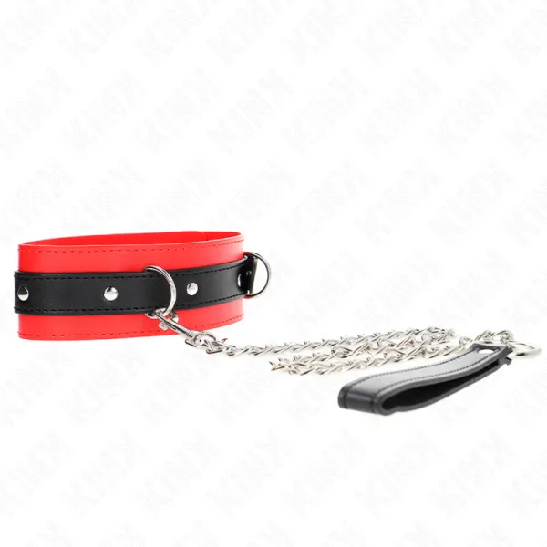 Halsband mit Gürtel 65 cm mit Riemen Rot 54 X 4,5 cm von Kink Collar & Gag | Fesselliebe.de