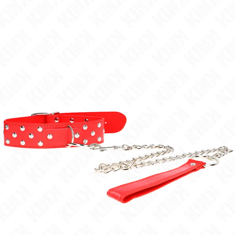 Ring Nieten Band Halskette mit Gürtel 65 cm Rot Verstellbar 36-50 cm X 3,8 cm von Kink Collar & Gag | Fesselliebe.de