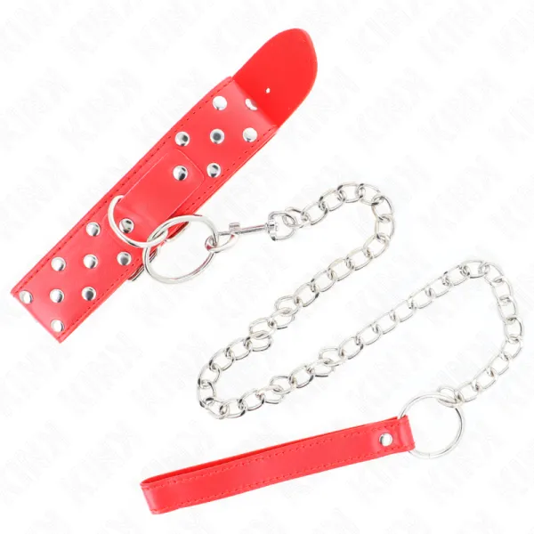 Ring Nieten Band Halskette mit Gürtel 65 cm Rot Verstellbar 36-50 cm X 3,8 cm von Kink Collar & Gag | Fesselliebe.de