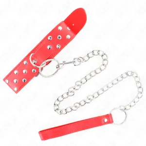 Ring Nieten Band Halskette mit Gürtel 65 cm Rot Verstellbar 36-50 cm X 3,8 cm von Kink Collar & Gag