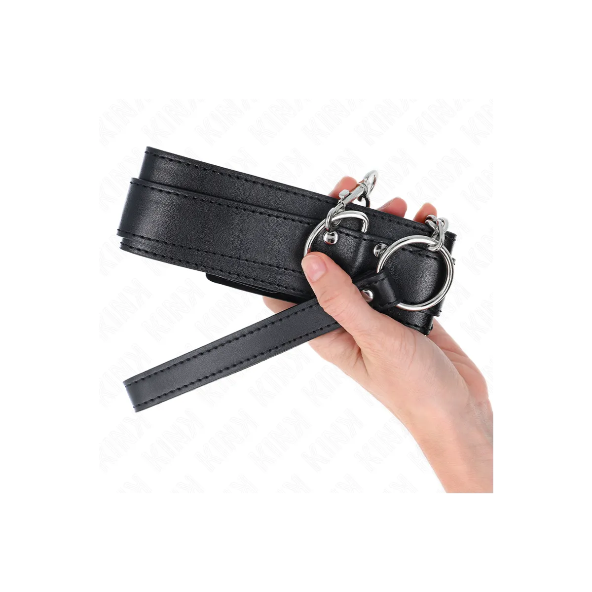 Halskette mit Riemen 65 cm Silber Schnallen Verstellbar 33-46 cm X 5,5 cm von Kink Collar & Gag | Fesselliebe.de