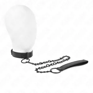 Halsband mit Dunkler Leine 65 cm Verstellbar 37-54 cm X 3 cm von Kink Collar & Gag | Fesselliebe.de