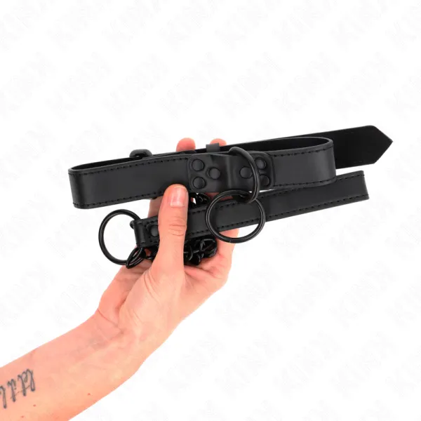 Halsband mit Dunkler Leine 65 cm Verstellbar 37-54 cm X 3 cm von Kink Collar & Gag | Fesselliebe.de