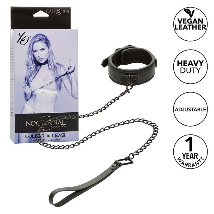 Nocturnal Halsband & Leine Leder Verstellbar Schwarz von Calexotics | Fesselliebe.de