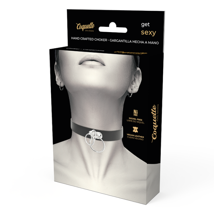 Doppelring-Halsband aus Veganem Leder von Coquette Accessories | Fesselliebe.de