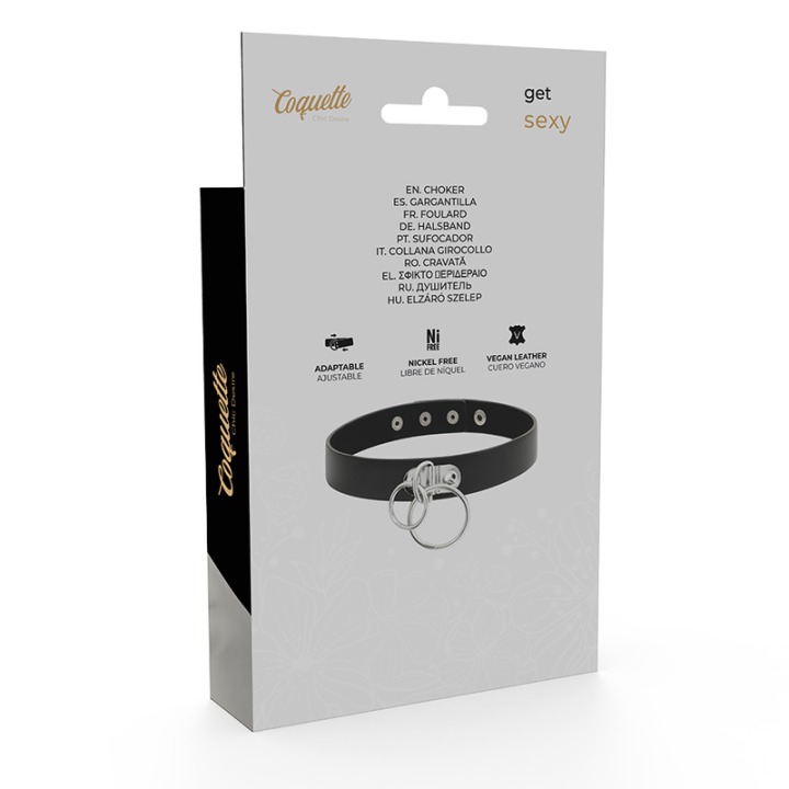 Doppelring-Halsband aus Veganem Leder von Coquette Accessories | Fesselliebe.de