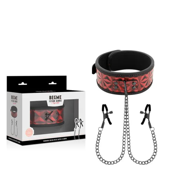Halsband mit Nippelklemmen mit Neoprenfutter von Begme Red Edition | Fesselliebe.de
