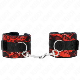 Kurze Handgelenksfesseln aus Samtspitze und Nylonfessel Rot/Schwarz 23 X 6,5 cm von Kink Wrist Restraint | Fesselliebe.de