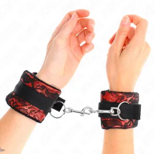 Kurze Handgelenksfesseln aus Samtspitze und Nylonfessel Rot/Schwarz 23 X 6,5 cm von Kink Wrist Restraint