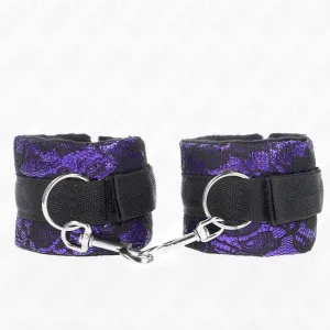Kurze Handgelenksfesseln aus Samtspitze und Nylonbindung Lila/Schwarz 23 X 6,5 cm von Kink Wrist Restraint | Fesselliebe.de