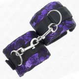 Kurze Handgelenksfesseln aus Samtspitze und Nylonbindung Lila/Schwarz 23 X 6,5 cm von Kink Wrist Restraint | Fesselliebe.de