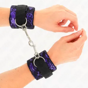 Kurze Handgelenksfesseln aus Samtspitze und Nylonbindung Lila/Schwarz 23 X 6,5 cm von Kink Wrist Restraint