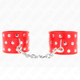 Handgelenkfesseln mit Druckverschluss Voller Nieten Rot Verstellbar 19-24 cm X 5,5 cm von Kink Wrist Restraint | Fesselliebe.de