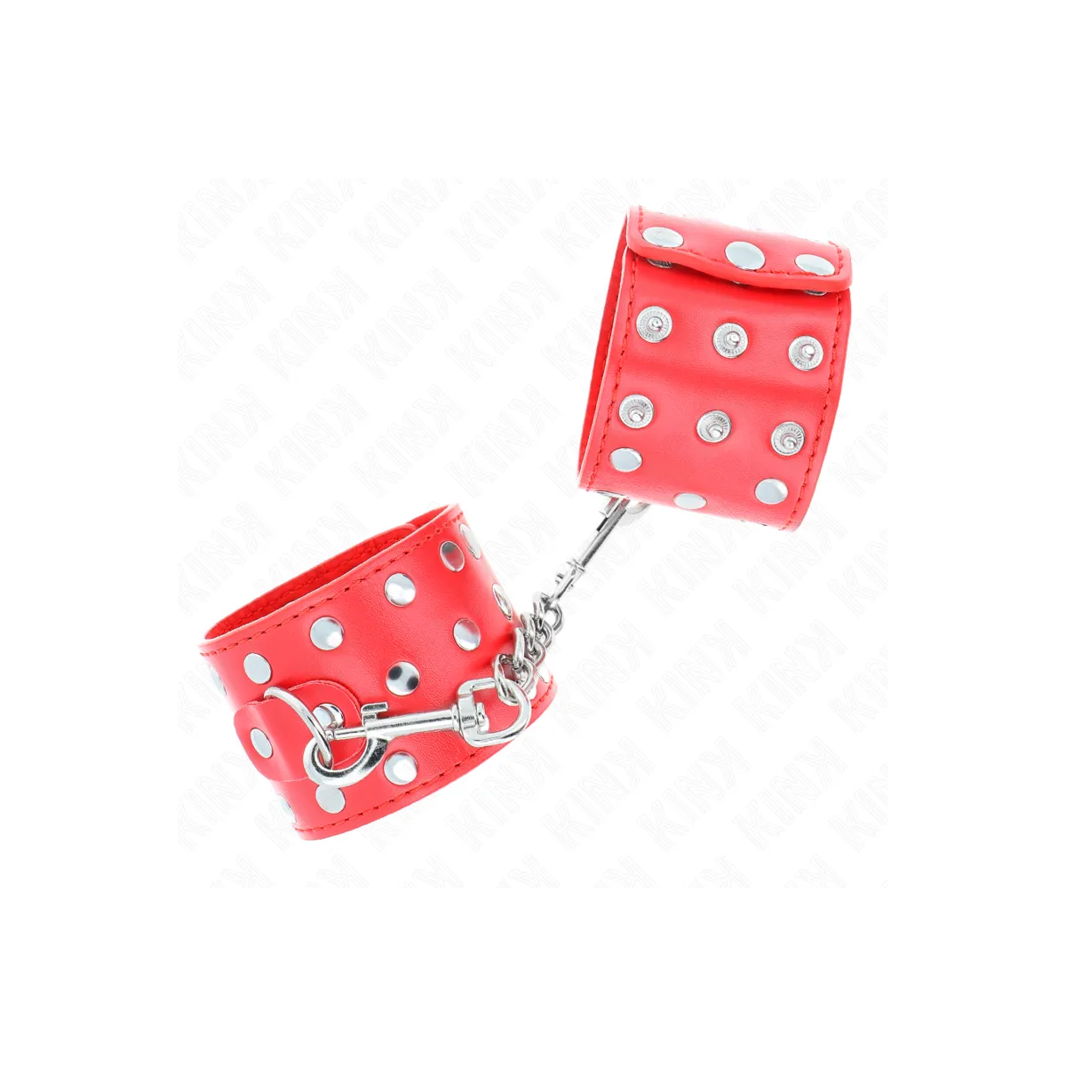 Handgelenkfesseln mit Druckverschluss Voller Nieten Rot Verstellbar 19-24 cm X 5,5 cm von Kink Wrist Restraint | Fesselliebe.de