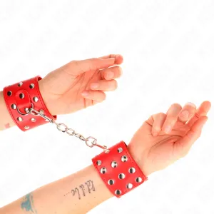 Handgelenkfesseln mit Druckverschluss Voller Nieten Rot Verstellbar 19-24 cm X 5,5 cm von Kink Wrist Restraint