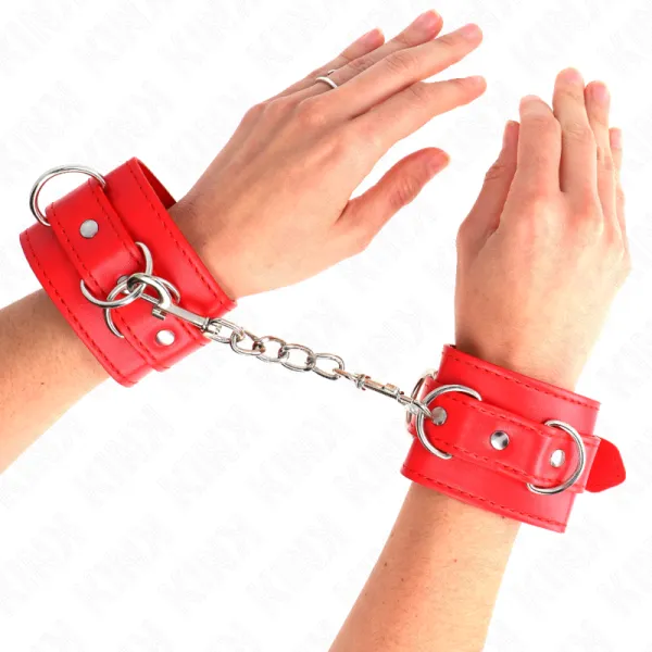 3 D-Ring Handgelenkfesseln Verstellbar Rot 17,5-25 cm X 6 cm von Kink Wrist Restraint | Fesselliebe.de