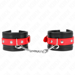 Handgelenkfesseln Schwarz mit Rotem Gürtel Verstellbar 17-28 cm X 6 cm von Kink Wrist Restraint | Fesselliebe.de