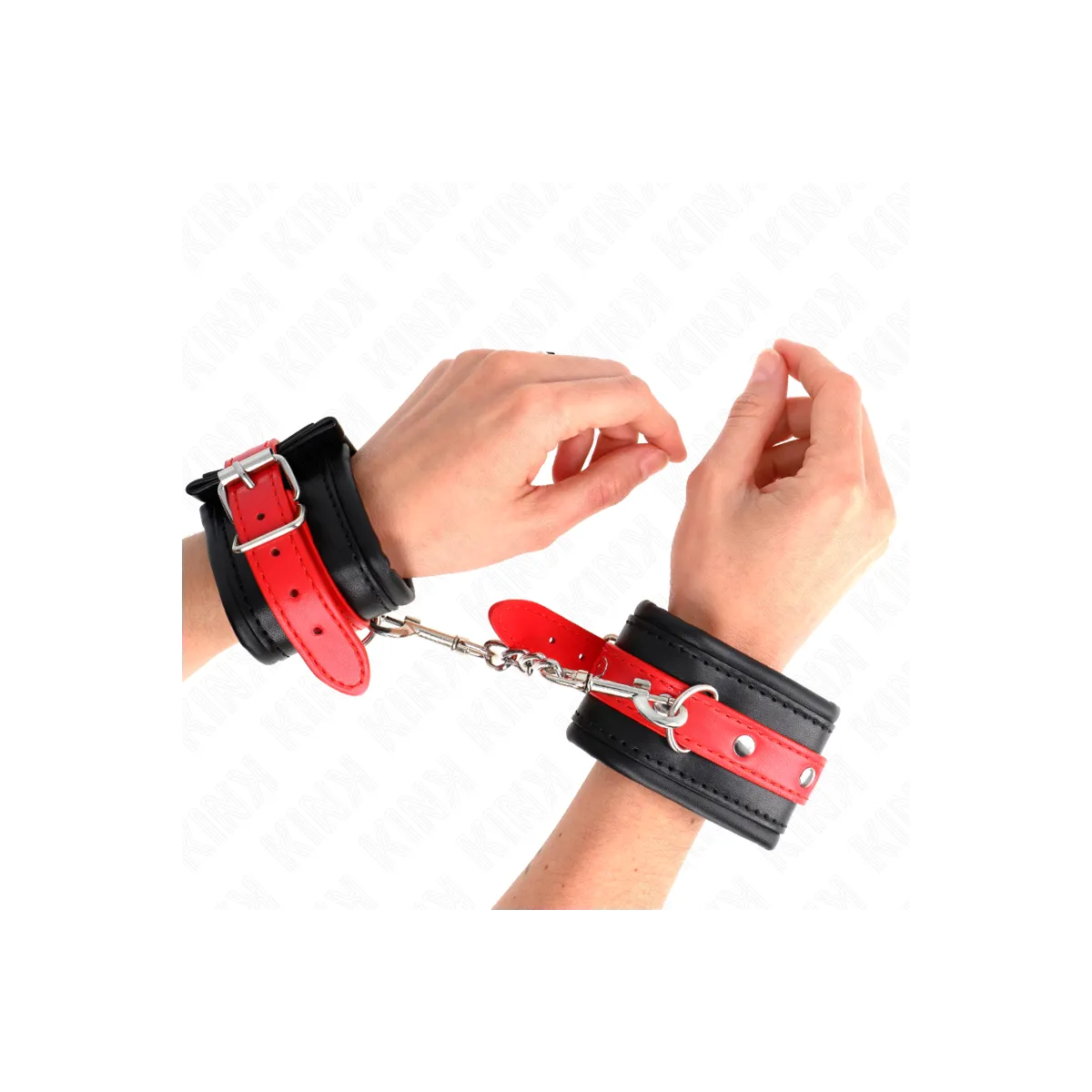 Handgelenkfesseln Schwarz mit Rotem Gürtel Verstellbar 17-28 cm X 6 cm von Kink Wrist Restraint | Fesselliebe.de