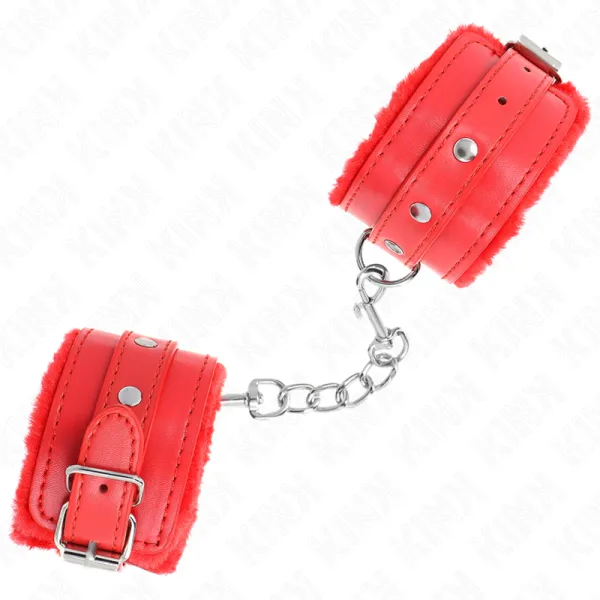Premium gefütterte Handgelenkfesseln Rot mit Rotem Gürtel Verstellbar 17-29 cm X 6 cm von Kink Wrist Restraint | Fesselliebe.de