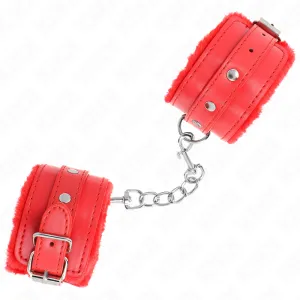 Premium gefütterte Handgelenkfesseln Rot mit Rotem Gürtel Verstellbar 17-29 cm X 6 cm von Kink Wrist Restraint