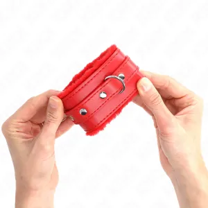 Premium gefütterte Handgelenkfesseln Rot mit Rotem Gürtel Verstellbar 17-29 cm X 6 cm von Kink Wrist Restraint