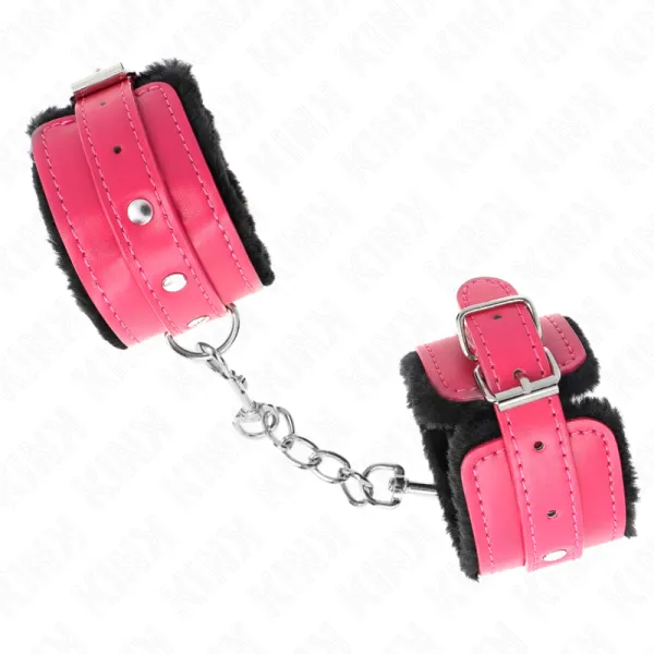 Premium Handgelenkfesseln Schwarz mit Himbeerrosen-Gürtel Verstellbar 17-29 cm X 6 cm von Kink Wrist Restraint | Fesselliebe.de