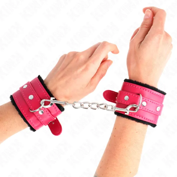 Premium Handgelenkfesseln Schwarz mit Himbeerrosen-Gürtel Verstellbar 17-29 cm X 6 cm von Kink Wrist Restraint | Fesselliebe.de