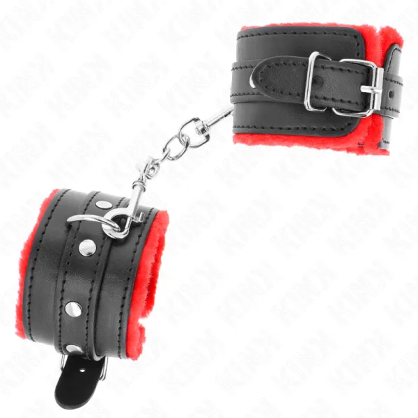 Premium Handgelenkfesseln Rot mit Schwarzem Gürtel Verstellbar 17-29 cm X 6 cm von Kink Wrist Restraint | Fesselliebe.de