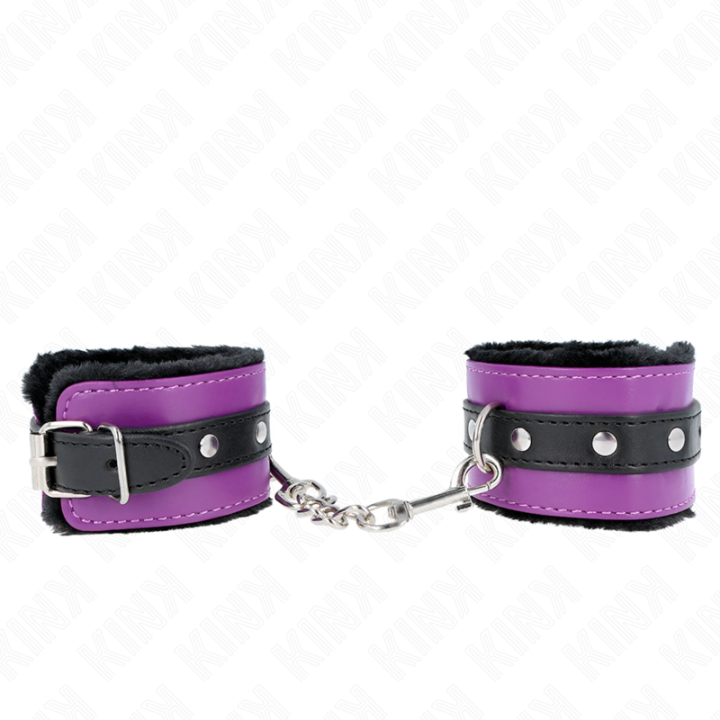 Premium Handgelenkfesseln Schwarz mit Lila / Schwarzer Gürtel Verstellbar 17-29 cm X 6 cm von Kink Wrist Restraint | Fesselliebe.de