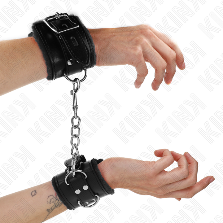 Handgelenkfesseln Schwarz mit Schwarzem Gürtel Verstellbar 17-29 cm X 6 cm von Kink Wrist Restraint | Fesselliebe.de