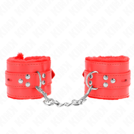 Handgelenkfesseln mit Quadratischen Löchern, Rot und Roter Gürtel, 17-29 cm X 6 cm von Kink Wrist Restraint | Fesselliebe.de