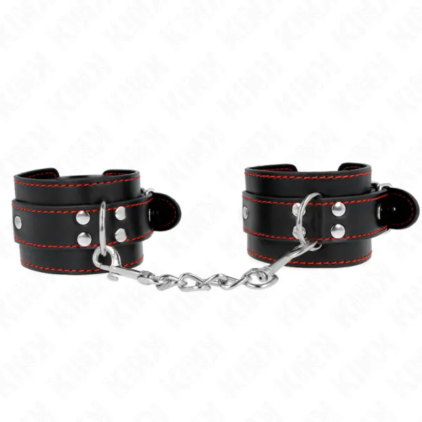Handgelenkfesseln Schwarz mit Rotem Futter Verstellbar 20-28 cm X 5,5 cm von Kink Wrist Restraint | Fesselliebe.de