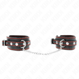 Kleine Handgelenksfesseln Schwarz mit Rotem Futter Verstellbar 14-24 cm X 3,5 cm von Kink Wrist Restraint | Fesselliebe.de