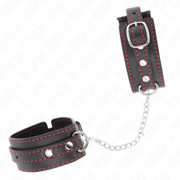 Kleine Handgelenksfesseln Schwarz mit Rotem Futter Verstellbar 14-24 cm X 3,5 cm von Kink Wrist Restraint | Fesselliebe.de