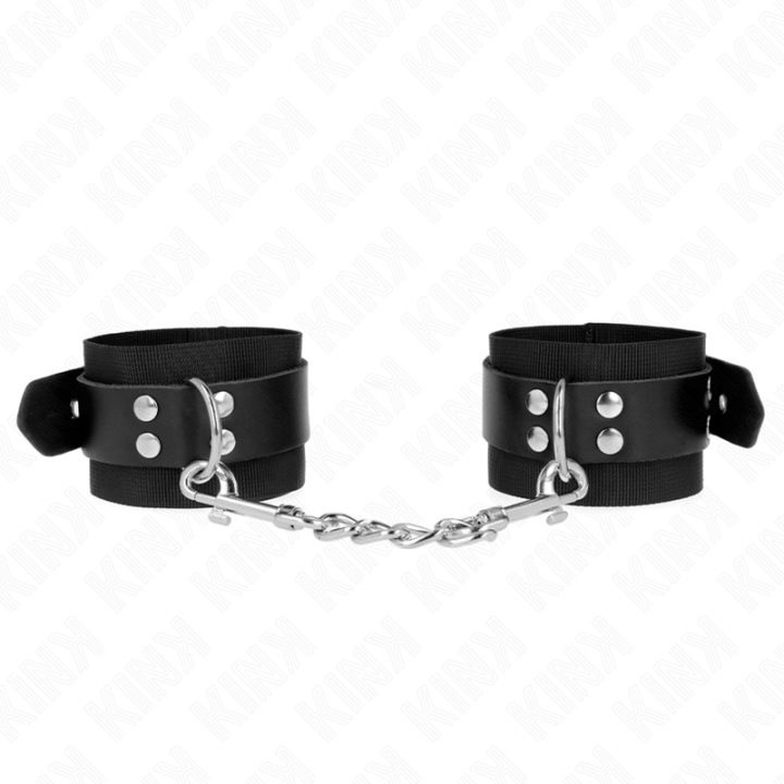 Nylon Handgelenkfesseln Schwarz mit Ledergurte Schwarz Verstellbar 19-29 cm X 5,1 cm von Kink Wrist Restraint | Fesselliebe.de
