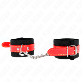 Nylon Handgelenkfesseln Schwarz mit Kunstleder Rot Verstellbar 19-24 cm X 5,5 cm von Kink Wrist Restraint | Fesselliebe.de