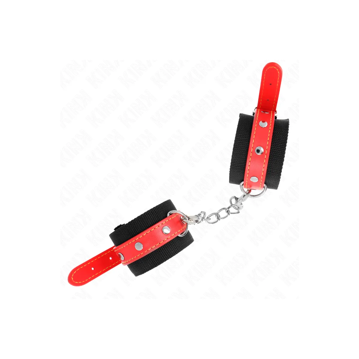 Nylon Handgelenkfesseln Schwarz mit Kunstleder Rot Verstellbar 19-24 cm X 5,5 cm von Kink Wrist Restraint | Fesselliebe.de