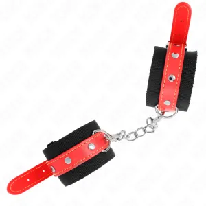 Nylon Handgelenkfesseln Schwarz mit Kunstleder Rot Verstellbar 19-24 cm X 5,5 cm von Kink Wrist Restraint
